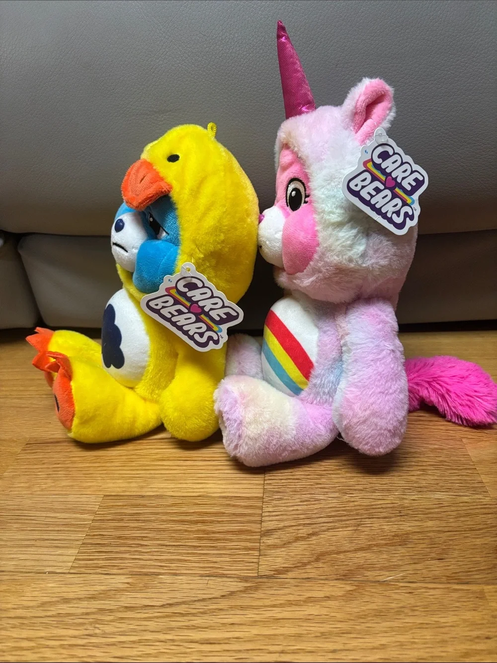 Care Bears Yellow Duck Costume & Pink Unicorn Rainbow Plush Duo